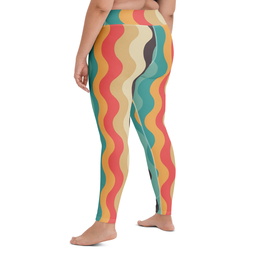 Women's Retro Wavy Striped Buttery Soft Yoga Leggings - Quick Drying, High Waisted Comfort