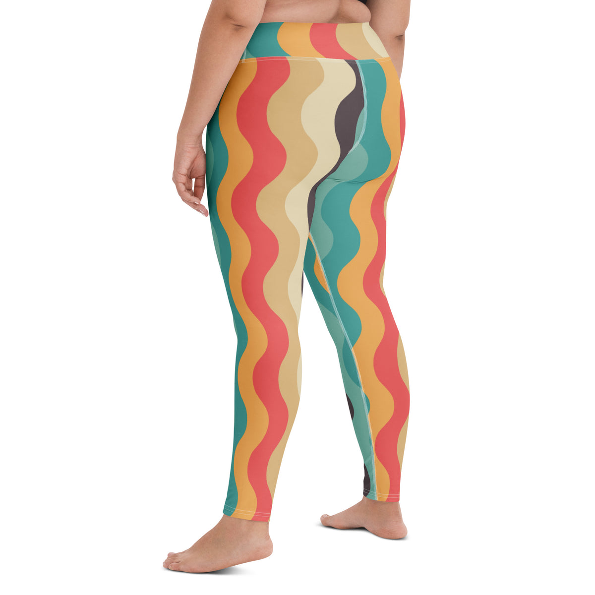 Women's Retro Wavy Striped Buttery Soft Yoga Leggings - Quick Drying, High Waisted Comfort