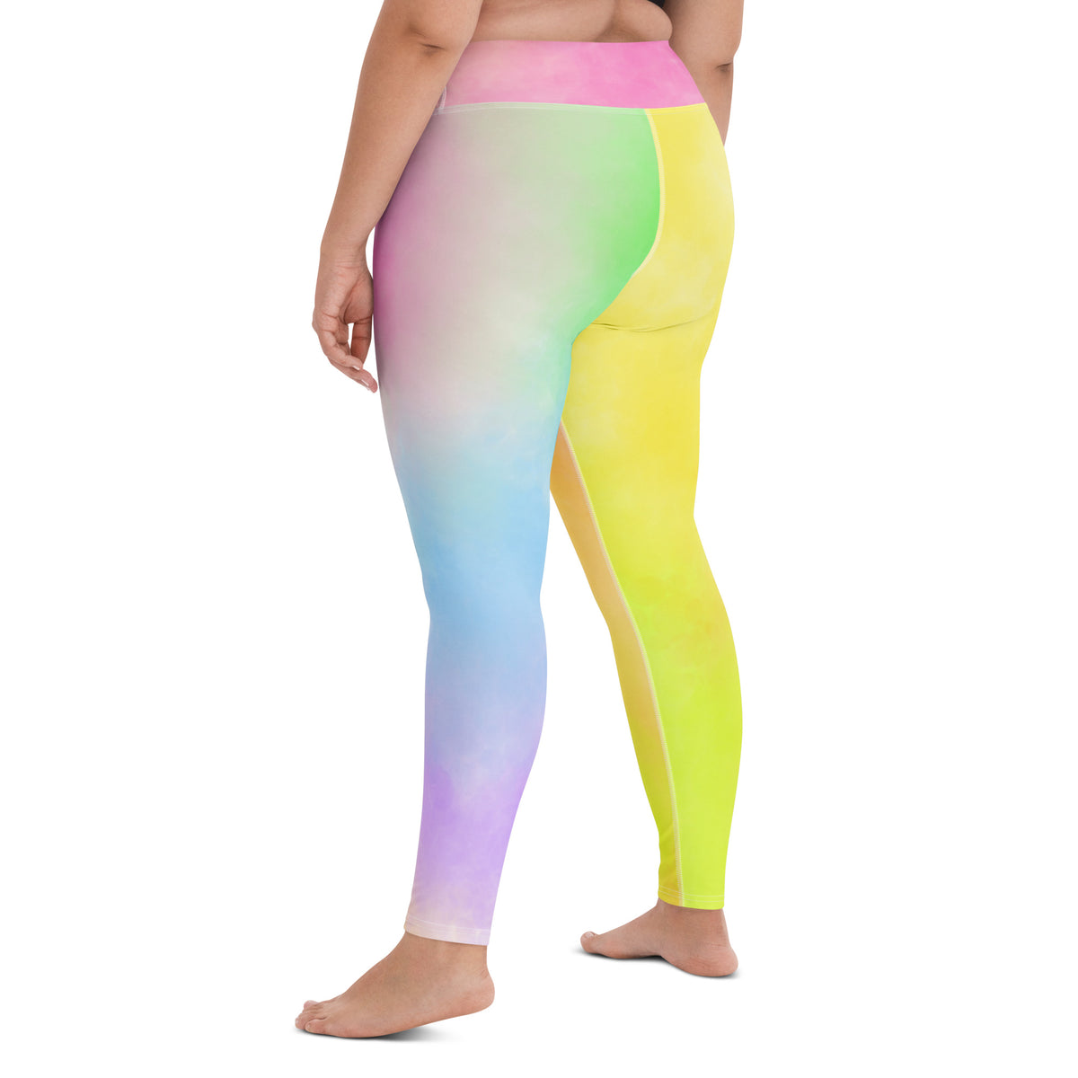 Women's Pastel Rainbow Watercolor Tie Dye Buttery Soft Yoga Leggings - Quick Drying, High Waisted Comfort