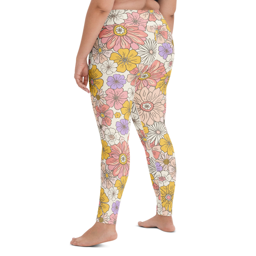 Women's Retro Floral Buttery Soft Yoga Leggings - Quick Drying, High Waisted Comfort