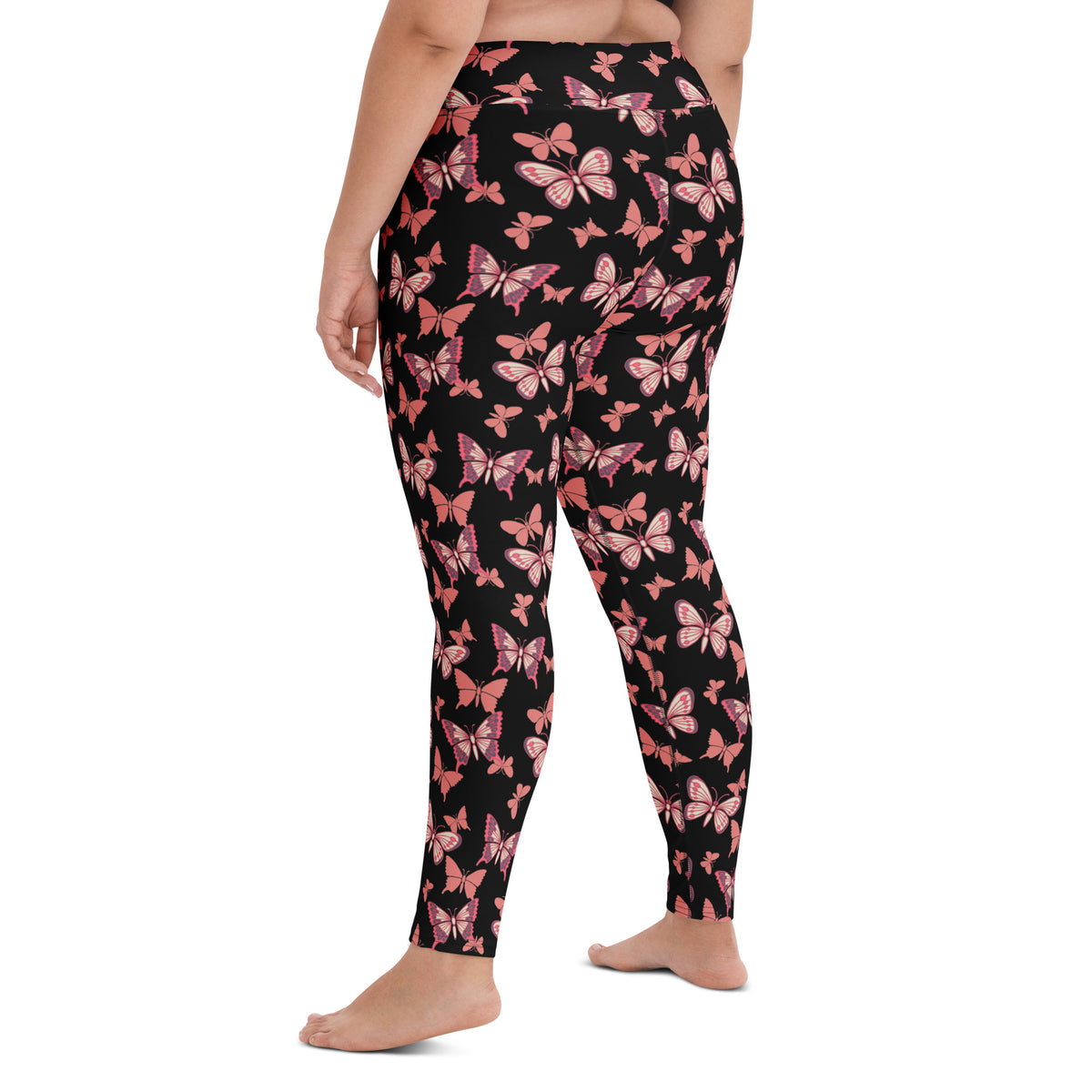 Women's Vibrant Pink Butterfly Buttery Soft Yoga Leggings - Quick Drying, High Waisted Comfort