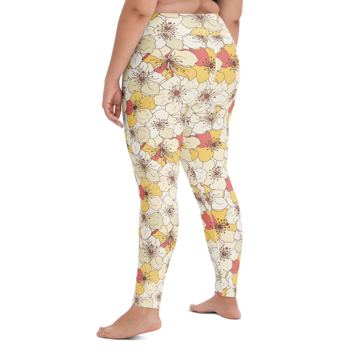 Women's Vintage Cream Floral Buttery Soft Yoga Leggings - Quick Drying, High Waisted Comfort
