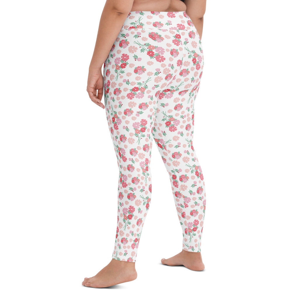 Women's Pink Botanical Buttery Soft Yoga Leggings - Quick Drying, High Waisted Comfort