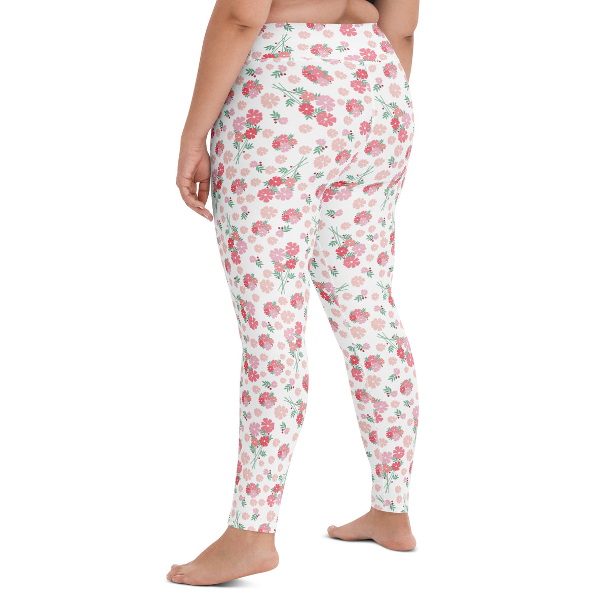 Women's Pink Botanical Buttery Soft Yoga Leggings - Quick Drying, High Waisted Comfort