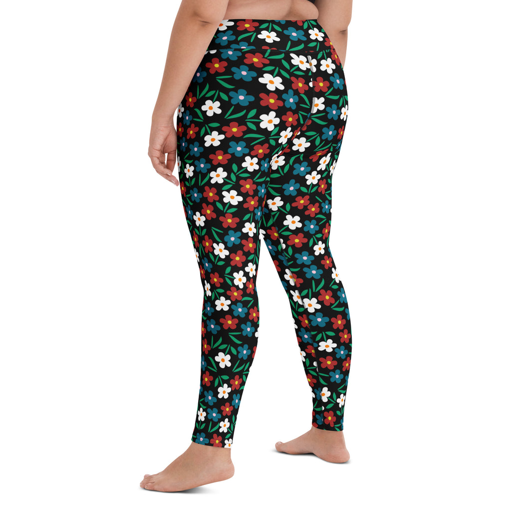 Women's Black Floral Buttery Soft Yoga Leggings - Quick Drying, High Waisted Comfort