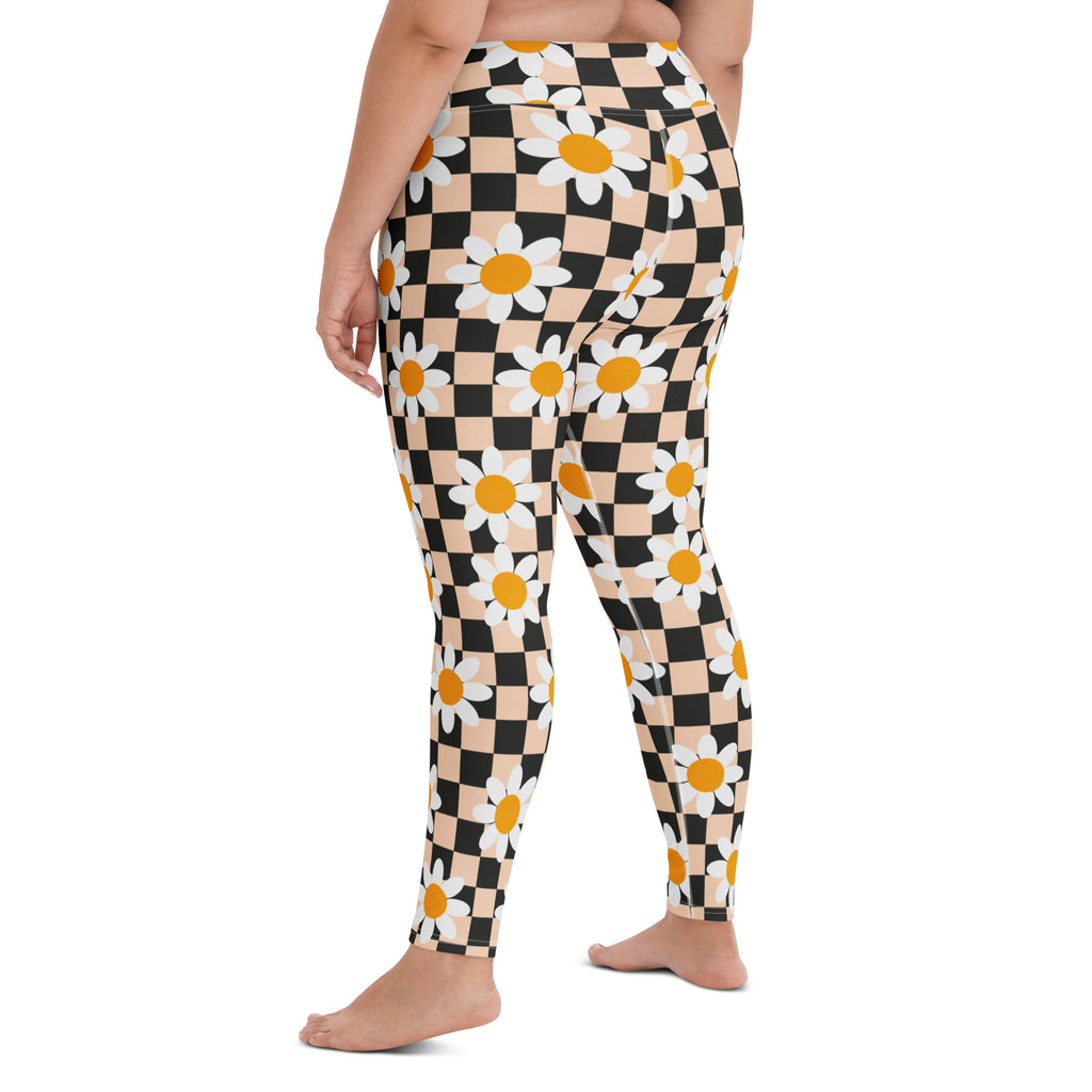 Women's Daisy Checkered Buttery Soft Yoga Leggings - Quick Drying, High Waisted Comfort