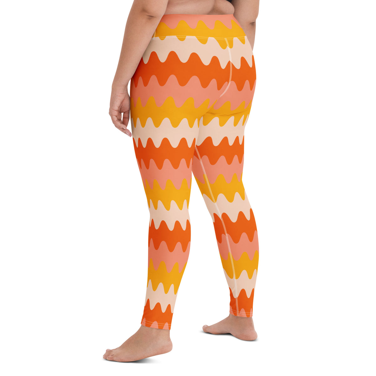Women's Orange Wavy Stripe Buttery Soft Yoga Leggings - Quick Drying, High Waisted Comfort