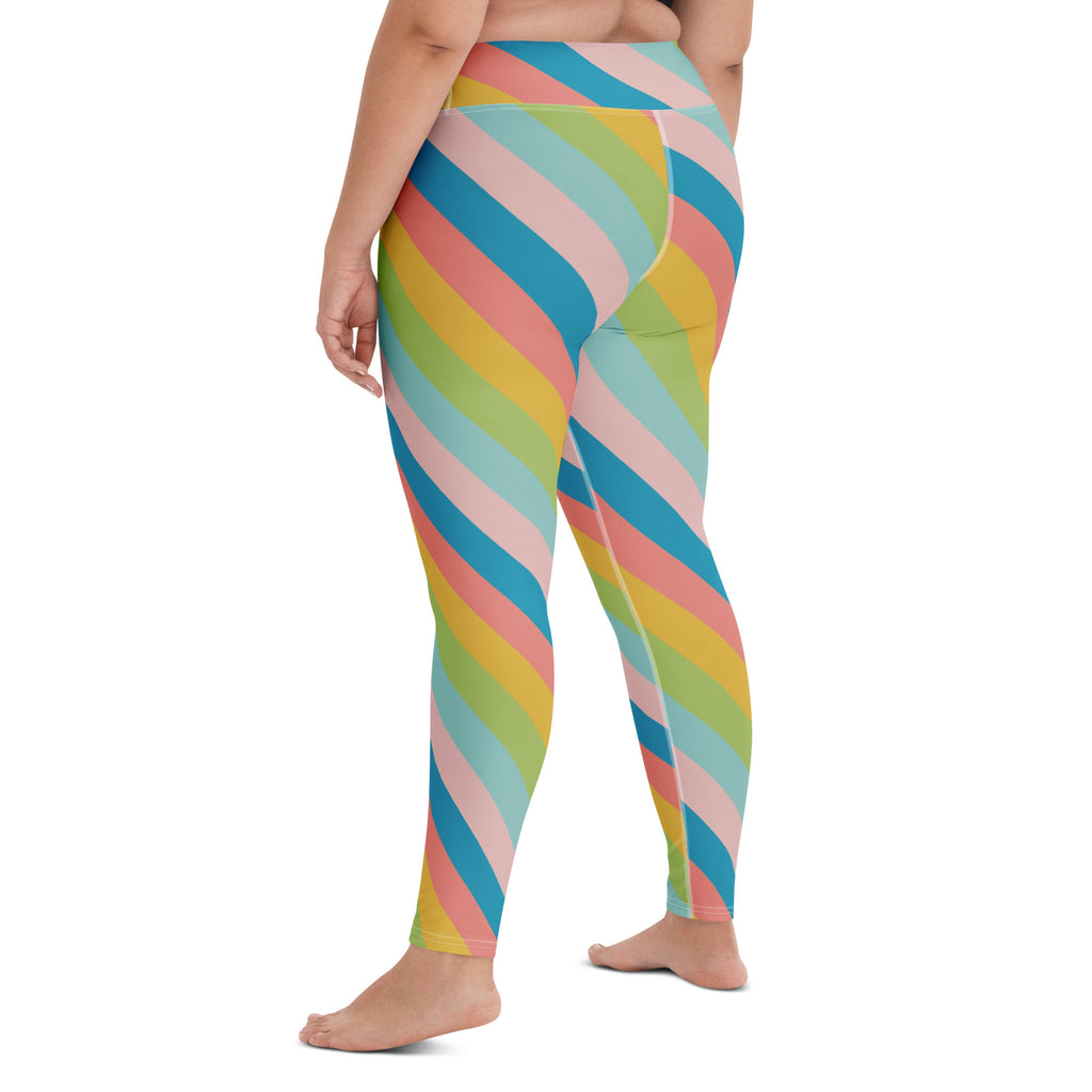 Women's Colorful Diagonal Stripe Buttery Soft Yoga Leggings - Quick Drying, High Waisted Comfort
