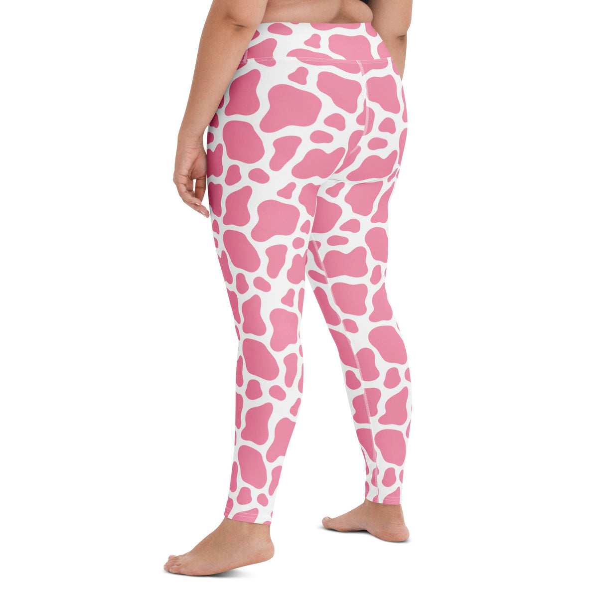Women's Pink Cow Print Buttery Soft Yoga Leggings - Quick Drying, High Waisted Comfort