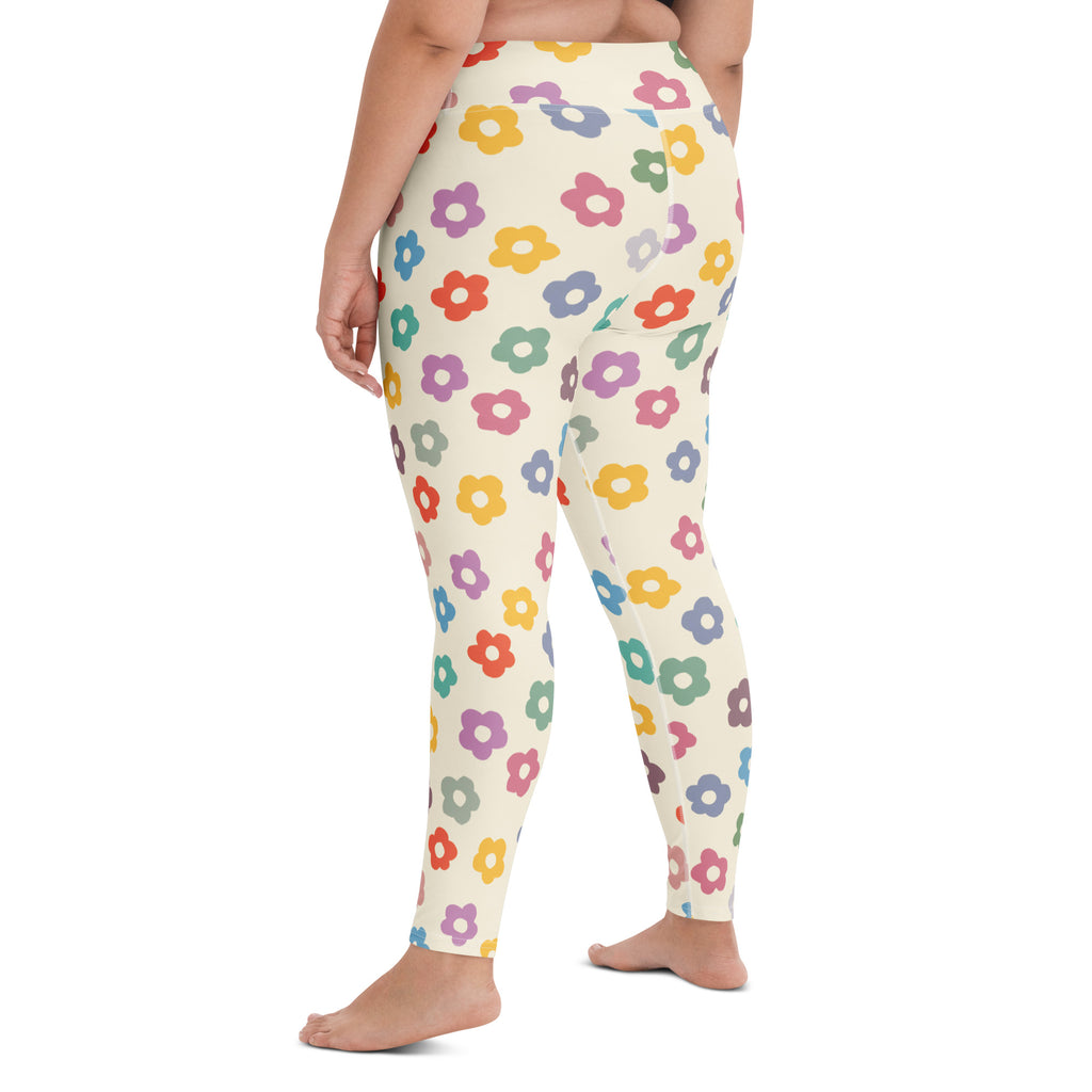 Women's Multicolor Retro Flower Buttery Soft Yoga Leggings - Quick Drying, High Waisted Comfort