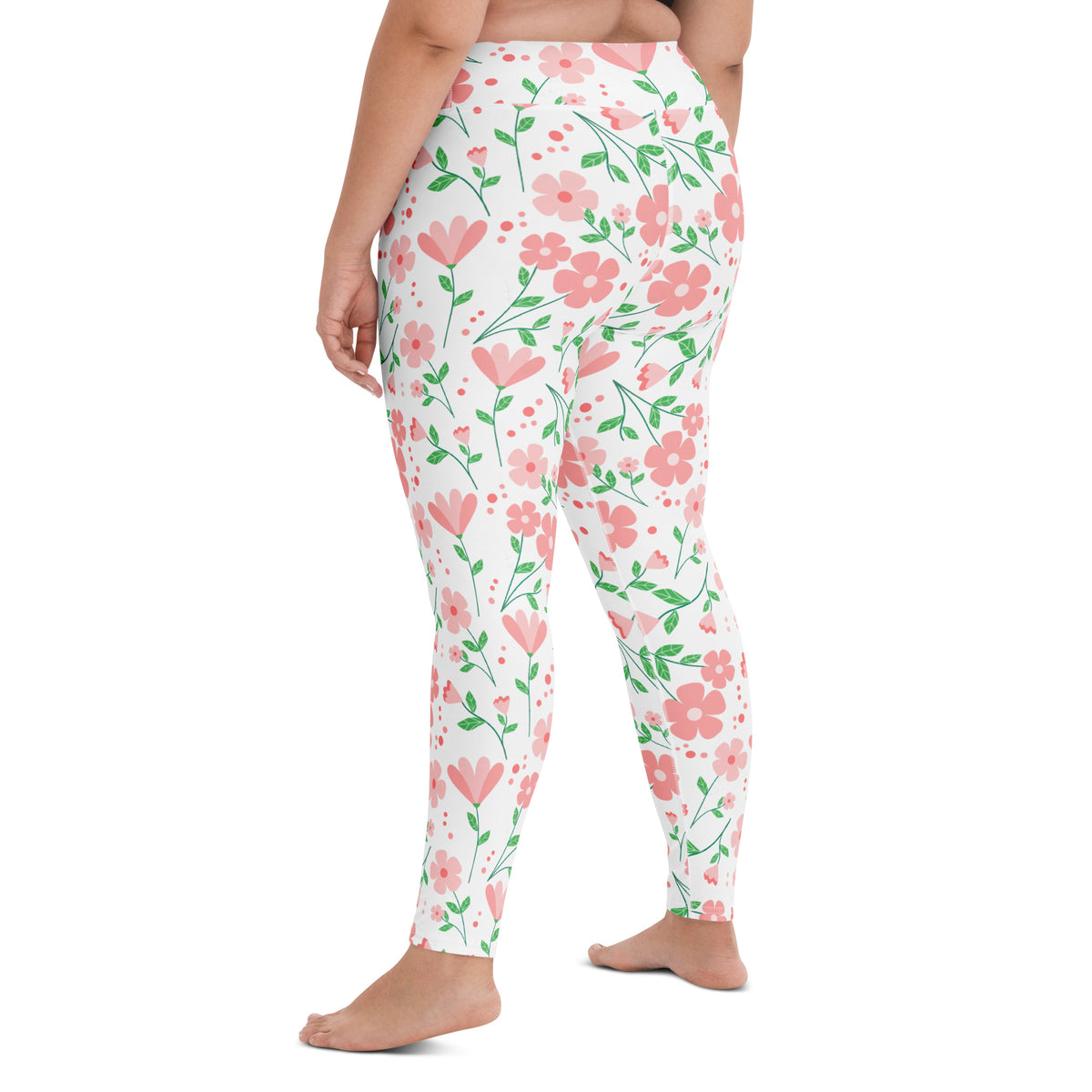Women's Pink Flowers Buttery Soft Yoga Leggings - Quick Drying, High Waisted Comfort