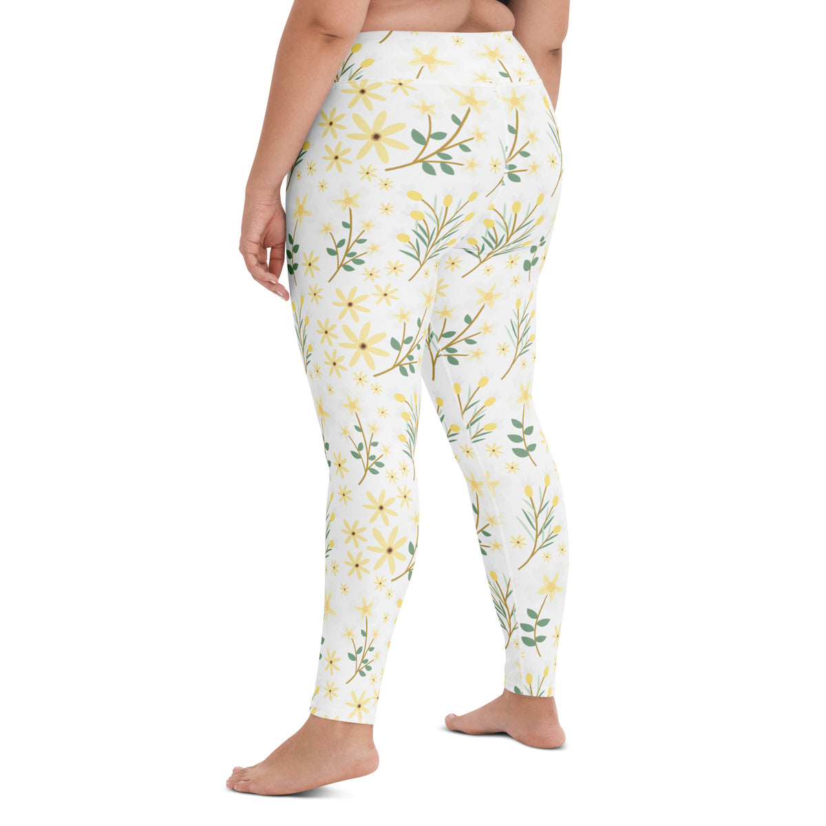 Women's Yellow Wildflower Buttery Soft Yoga Leggings - Quick Drying, High Waisted Comfort
