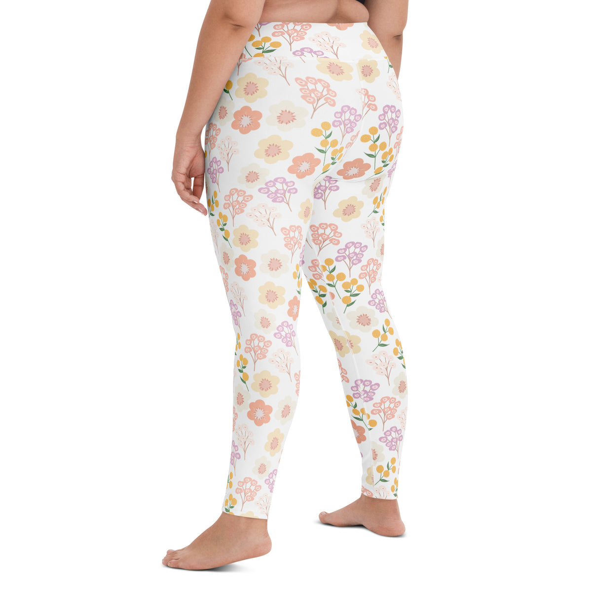 Women's Pastel Wildflower Buttery Soft Yoga Leggings - Quick Drying, High Waisted Comfort