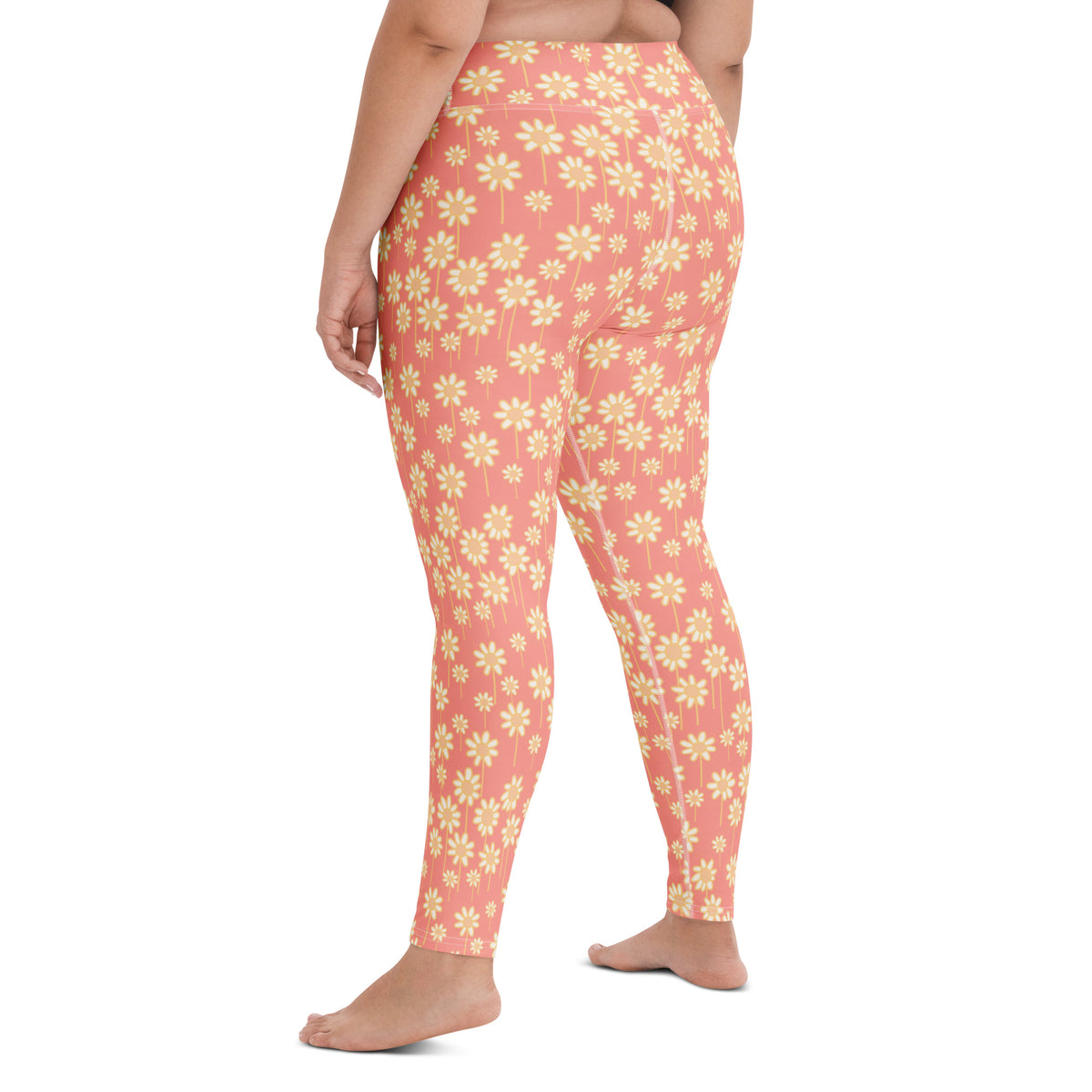 Women's Coral Daisy Buttery Soft Yoga Leggings - Quick Drying, High Waisted Comfort