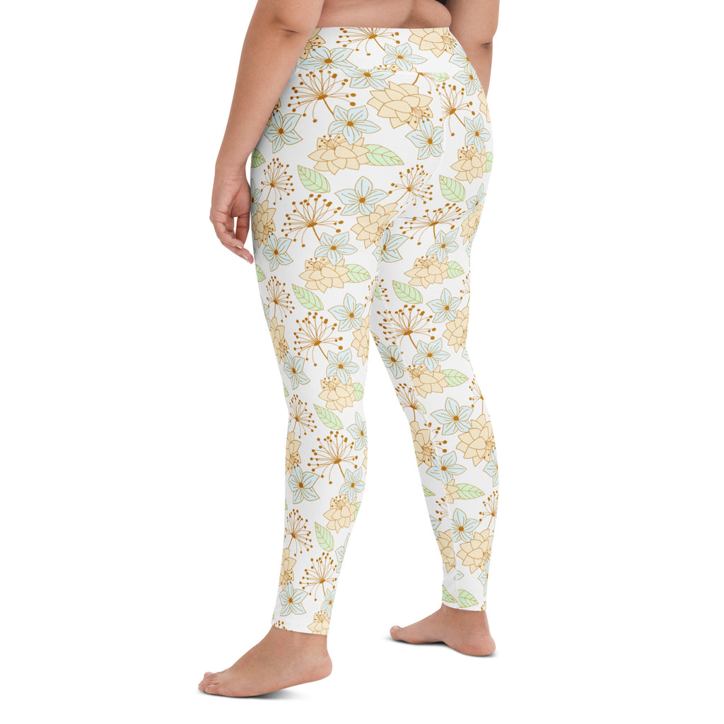 Women's Gold Floral Buttery Soft Yoga Leggings - Quick Drying, High Waisted Comfort