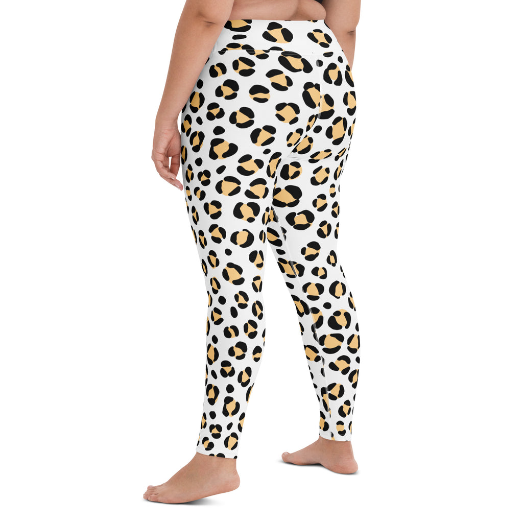 Women's Yellow Leopard Print Buttery Soft Yoga Leggings - Quick Drying, High Waisted Comfort