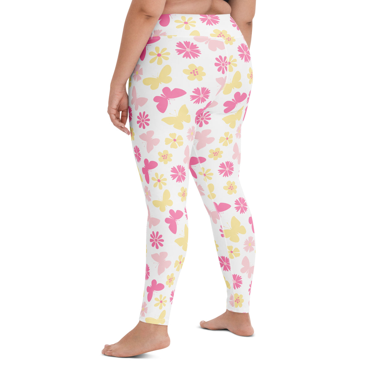 Women's Pink Butterfly Floral Buttery Soft Yoga Leggings - Quick Drying, High Waisted Comfort