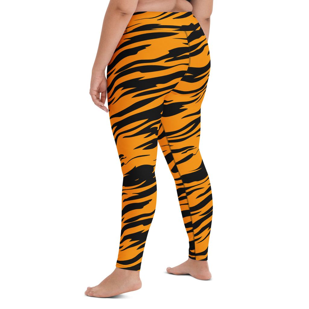 Women's Orange Tiger Stripe Buttery Soft Yoga Leggings - Quick Drying, High Waisted Comfort