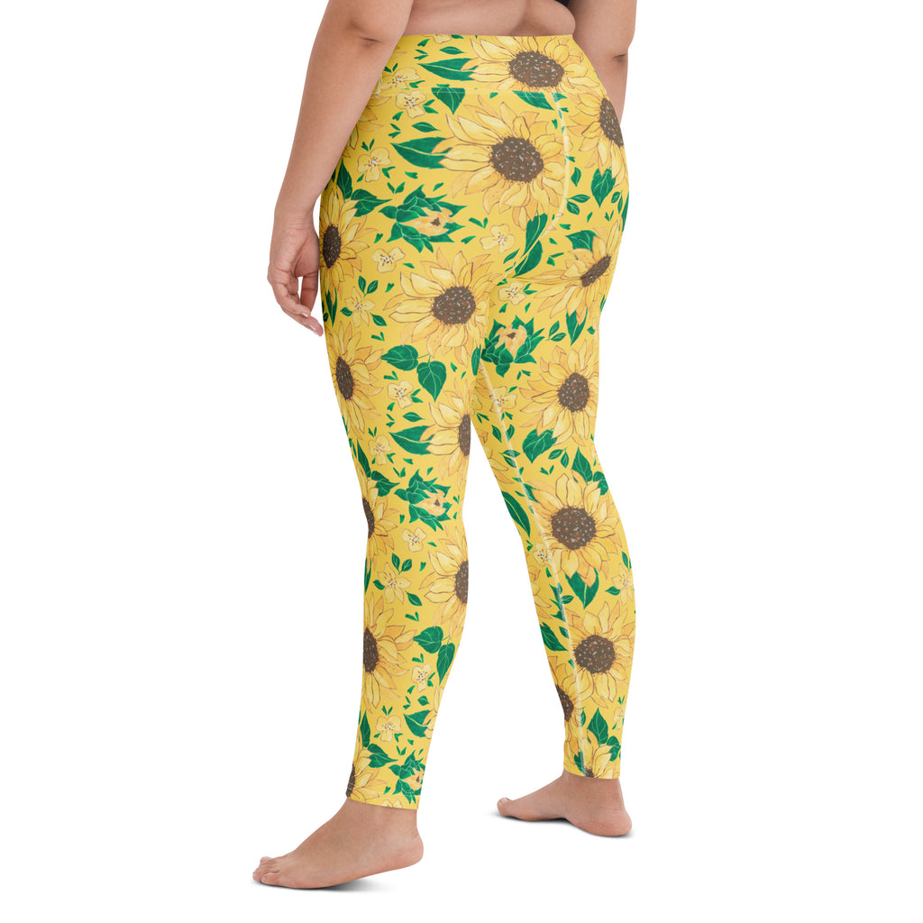 Women's Watercolor Sunflower Buttery Soft Yoga Leggings - Quick Drying, High Waisted Comfort