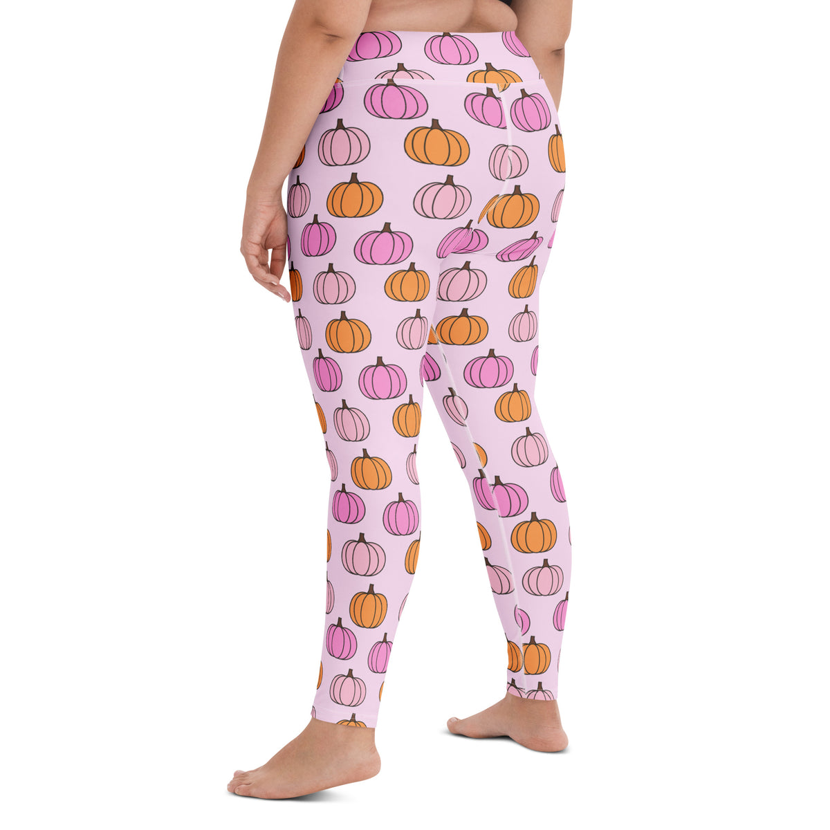 Women's Pink Pumpkin Patch Buttery Soft Yoga Leggings - Quick Drying, High Waisted Comfort