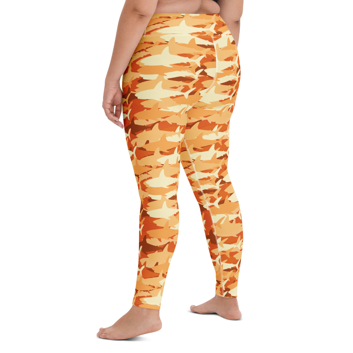 Women's Orange Shark Camouflage Buttery Soft Yoga Leggings - Quick Drying, High Waisted Comfort