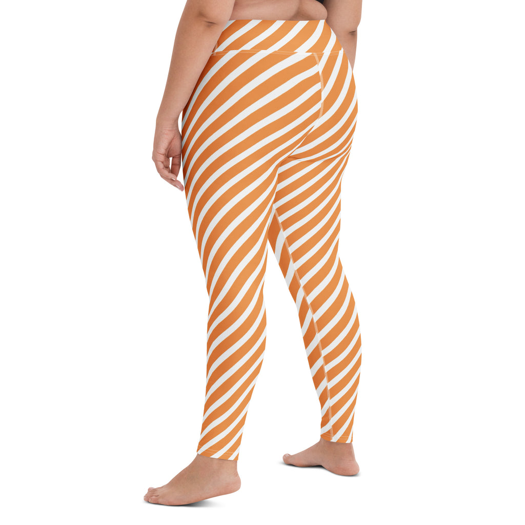 Women's Orange White Striped Halloween Buttery Soft Yoga Leggings - Quick Drying, High Waisted Comfort