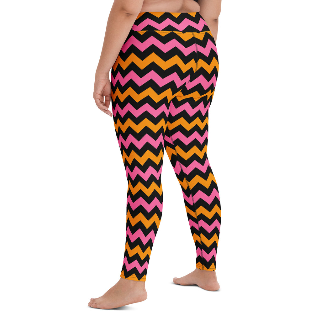 Women's Pink & Orange Chevron Halloween Buttery Soft Yoga Leggings - Quick Drying, High Waisted Comfort