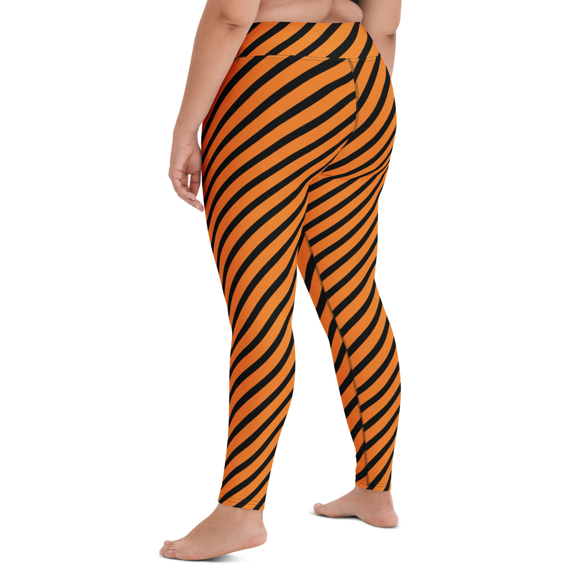 Women's Orange Black Striped Halloween Buttery Soft Yoga Leggings - Quick Drying, High Waisted Comfort