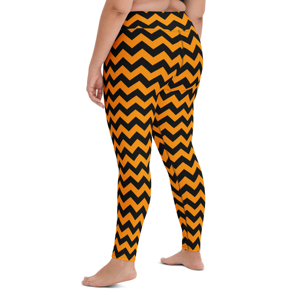 Women's Orange Chevron Halloween Buttery Soft Yoga Leggings - Quick Drying, High Waisted Comfort