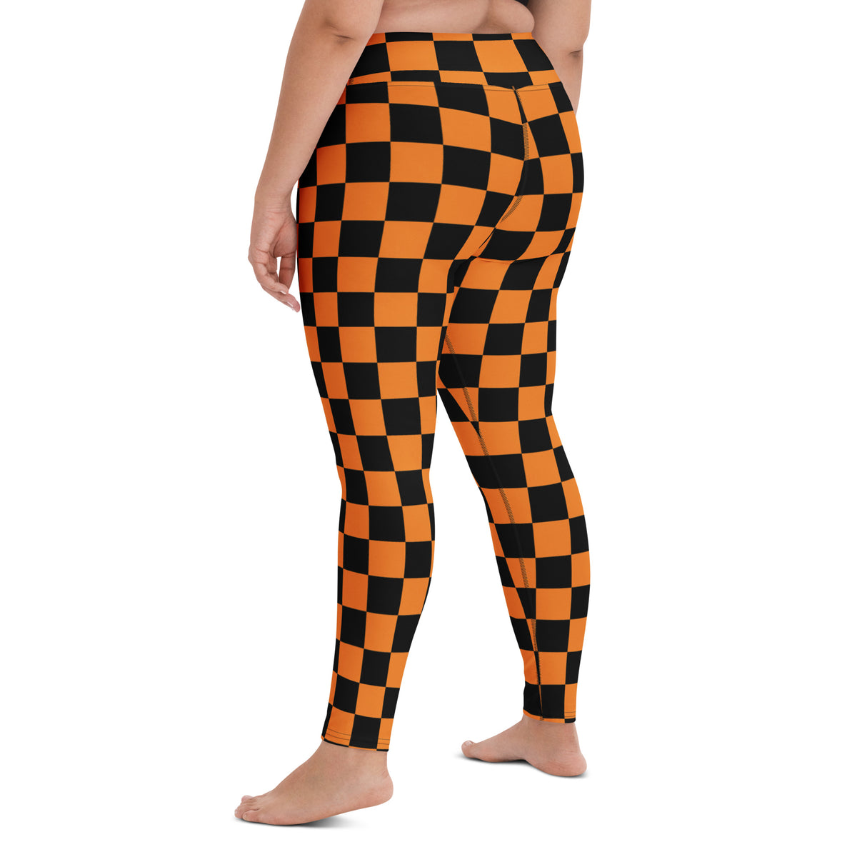 Women's Orange & Black Checkered Halloween Buttery Soft Yoga Leggings - Quick Drying, High Waisted Comfort