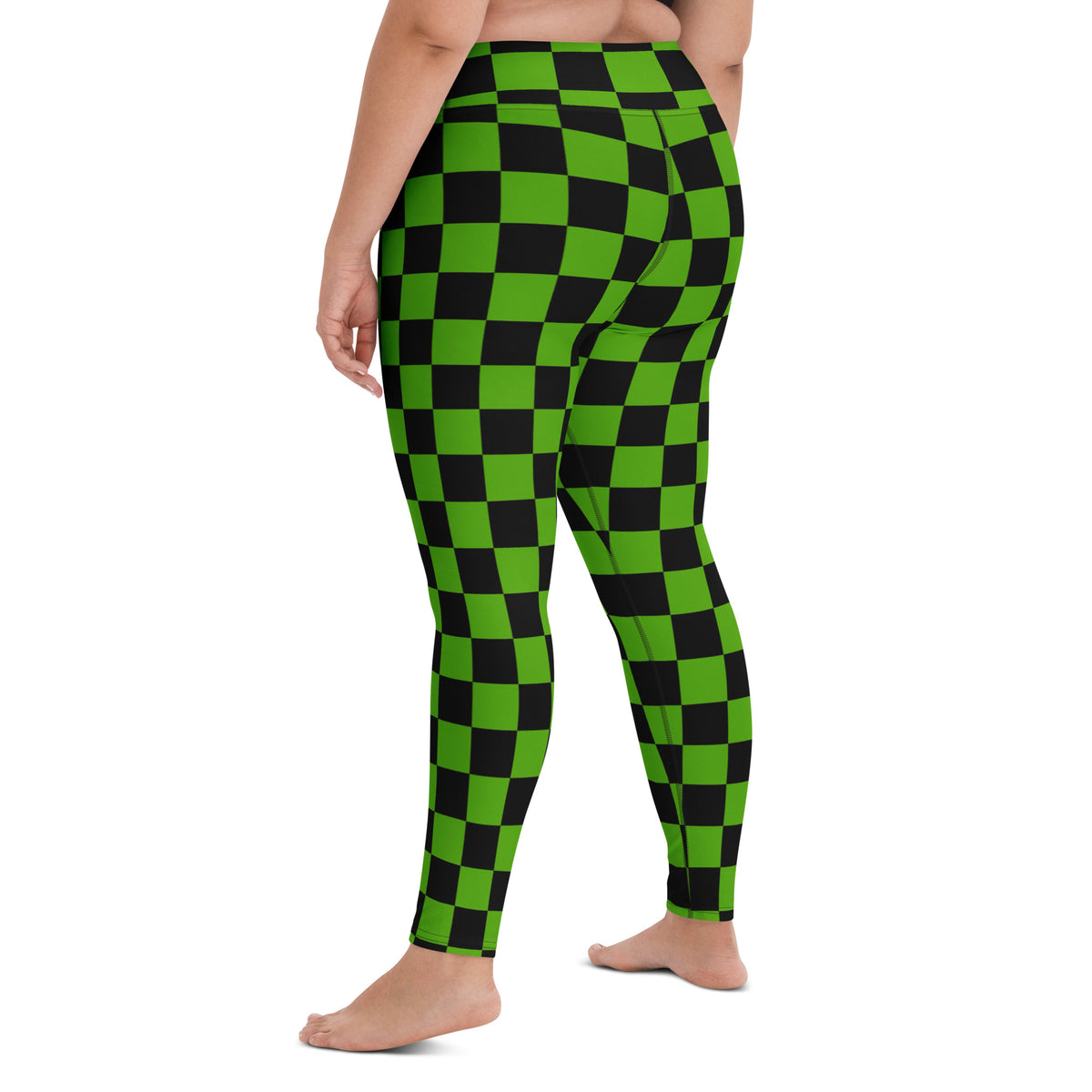 Women's Green & Black Checkered Halloween Buttery Soft Yoga Leggings - Quick Drying, High Waisted Comfort
