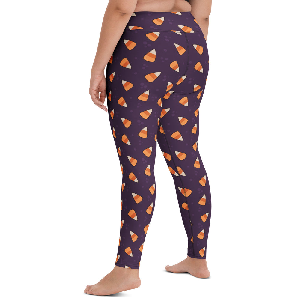 Women's Dark Purple Candy Corn Halloween Buttery Soft Yoga Leggings - Quick Drying, High Waisted Comfort