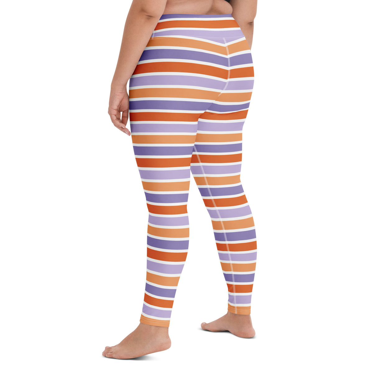 Women's Orange & Purple Striped Halloween Buttery Soft Yoga Leggings - Quick Drying, High Waisted Comfort