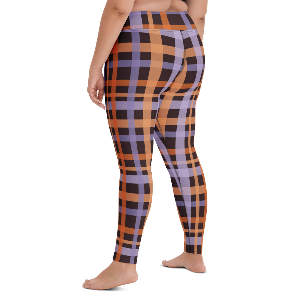 Women's Orange & Purple Plaid Halloween Buttery Soft Yoga Leggings - Quick Drying, High Waisted Comfort