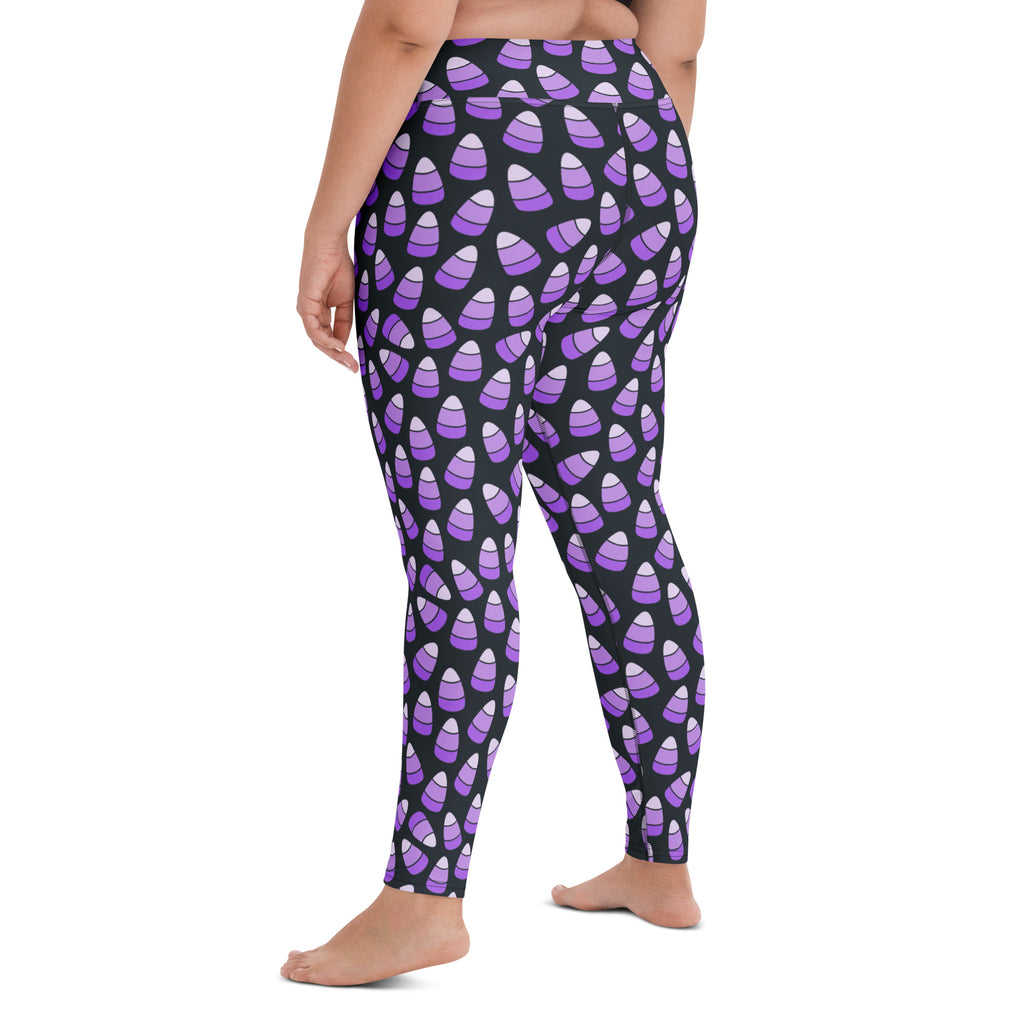 Women's Purple Candy Corn Halloween Buttery Soft Yoga Leggings - Quick Drying, High Waisted Comfort