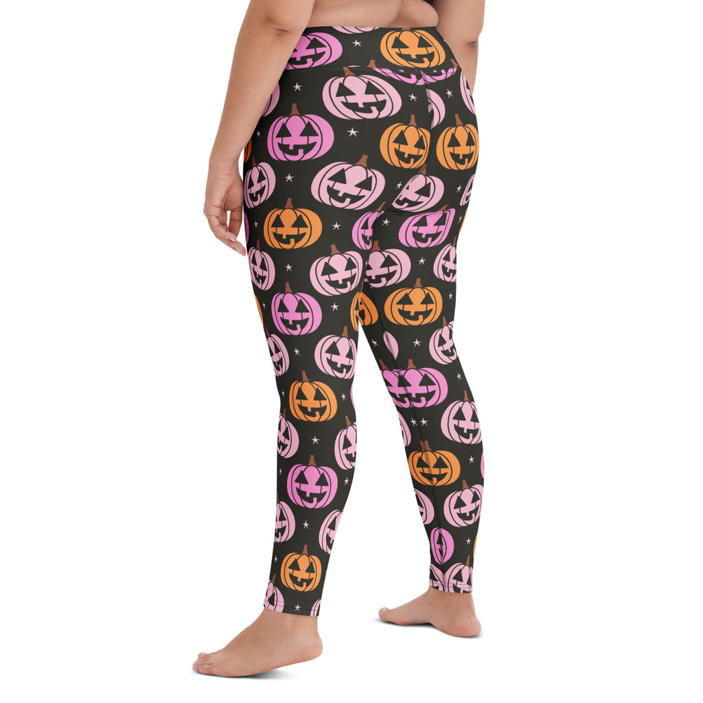 Women's Pink & Orange Pumpkin Halloween Buttery Soft Yoga Leggings - Quick Drying, High Waisted Comfort