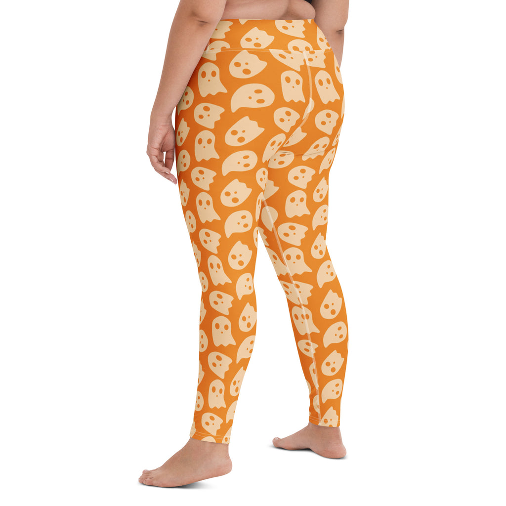 Women's Orange Ghost Halloween Buttery Soft Yoga Leggings - Quick Drying, High Waisted Comfort
