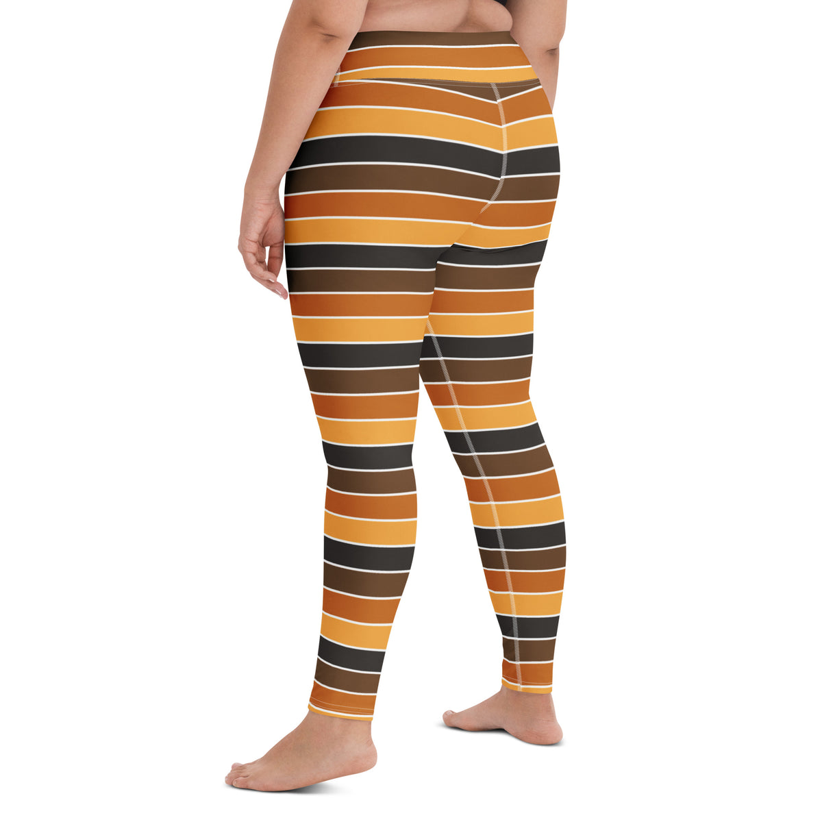 Women's Orange & Brown Striped Halloween Buttery Soft Yoga Leggings - Quick Drying, High Waisted Comfort