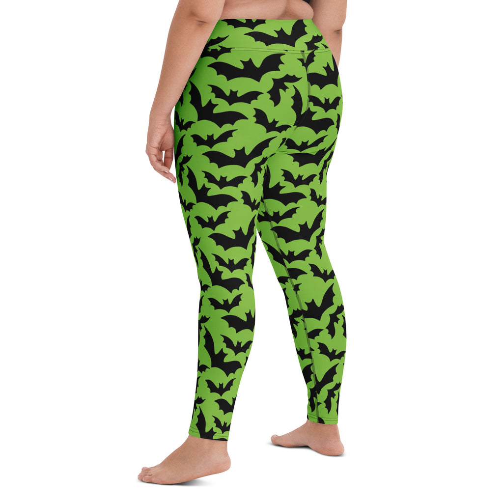 Women's Green Bat Halloween Buttery Soft Yoga Leggings - Quick Drying, High Waisted Comfort