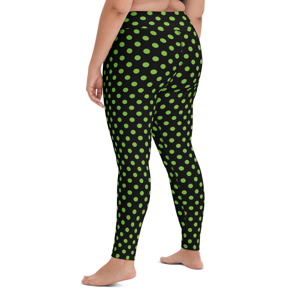 Women's Green Polka Dot Buttery Soft Yoga Leggings - Quick Drying, High Waisted Comfort