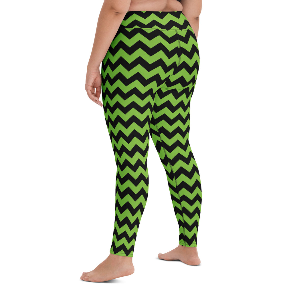 Women's Green Chevron Halloween Buttery Soft Yoga Leggings - Quick Drying, High Waisted Comfort