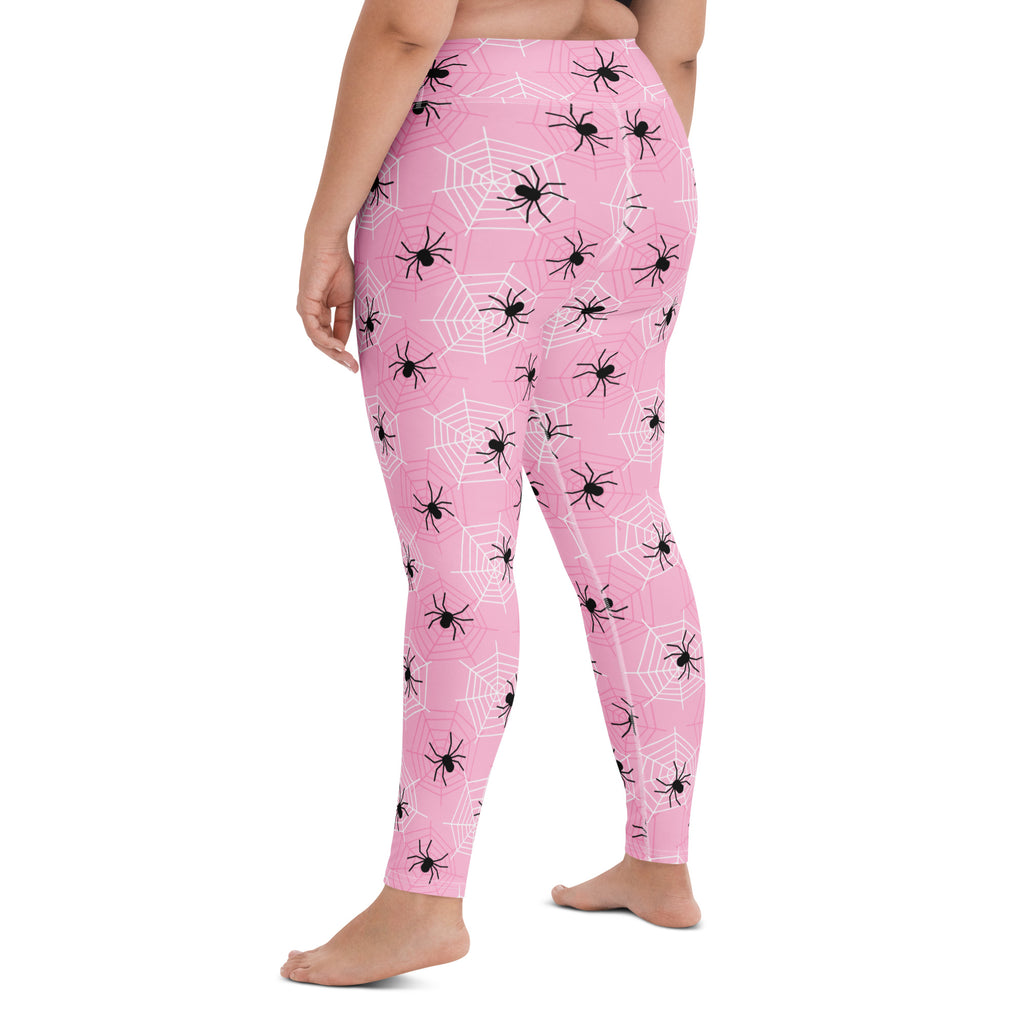Women's Pink Spider Halloween Buttery Soft Yoga Leggings - Quick Drying, High Waisted Comfort