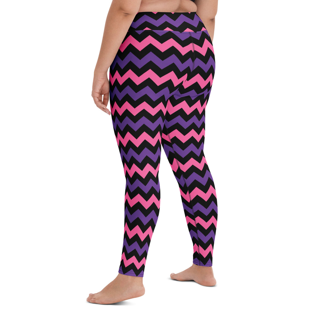 Women's Pink & Purple Chevron Halloween Buttery Soft Yoga Leggings - Quick Drying, High Waisted Comfort