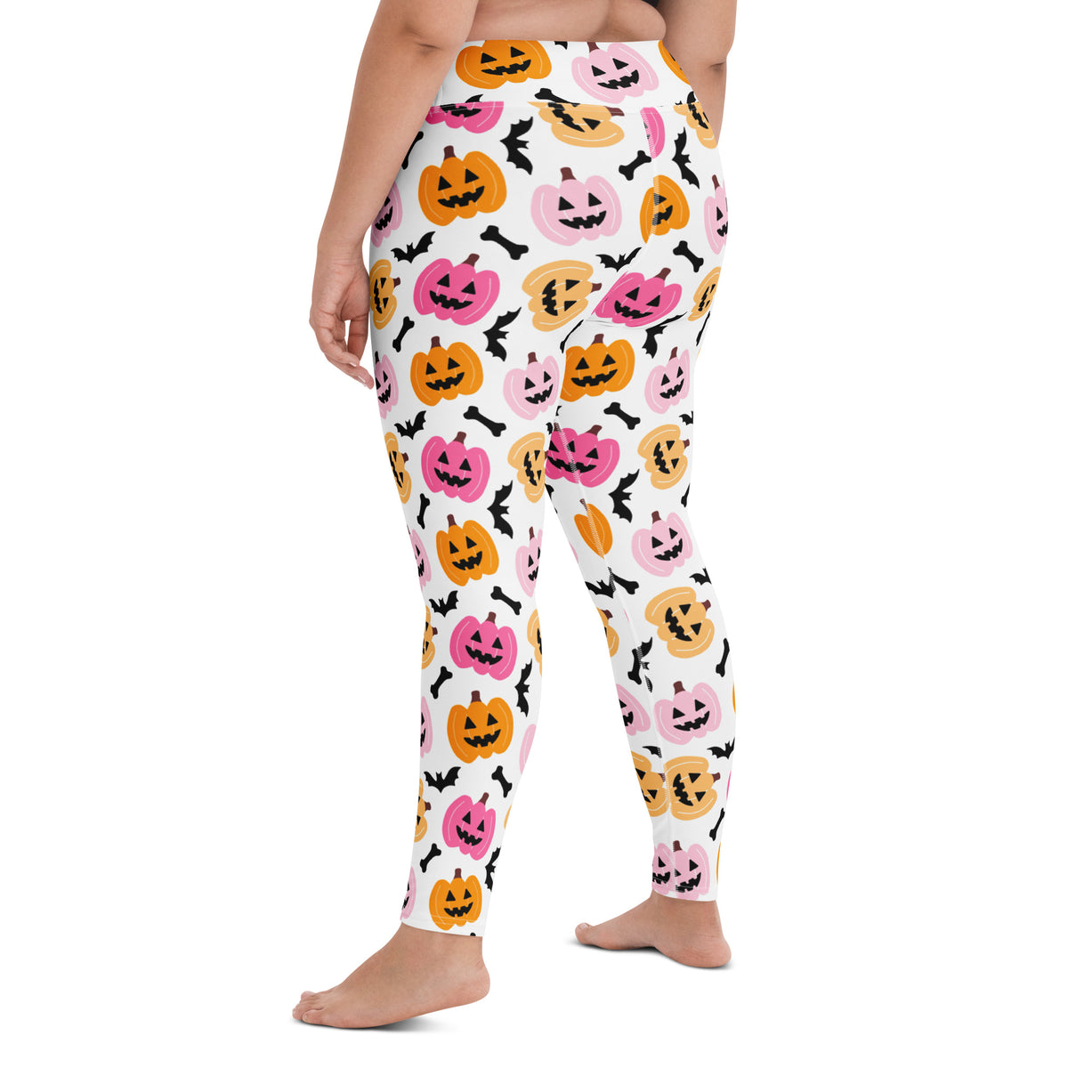 Women's Pink & Orange Pumpkin Halloween Buttery Soft Yoga Leggings - Quick Drying, High Waisted Comfort