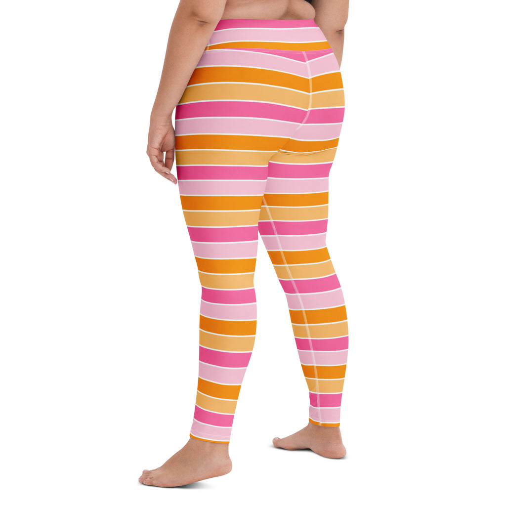 Women's Pink & Orange Candy Corn Striped Halloween Buttery Soft Yoga Leggings - Quick Drying, High Waisted Comfort