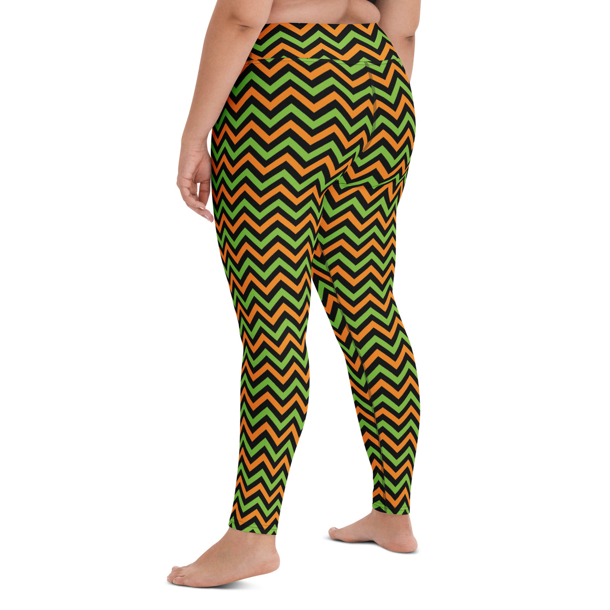 Women's Orange & Green Chevron Halloween Buttery Soft Yoga Leggings - Quick Drying, High Waisted Comfort