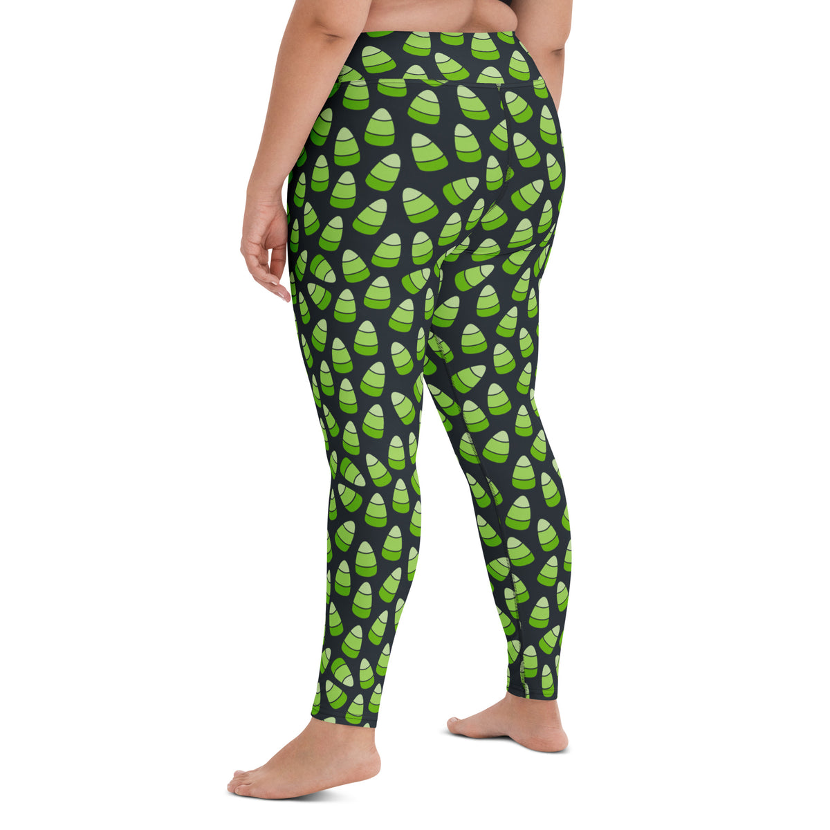 Women's Green Candy Corn Halloween Buttery Soft Yoga Leggings - Quick Drying, High Waisted Comfort
