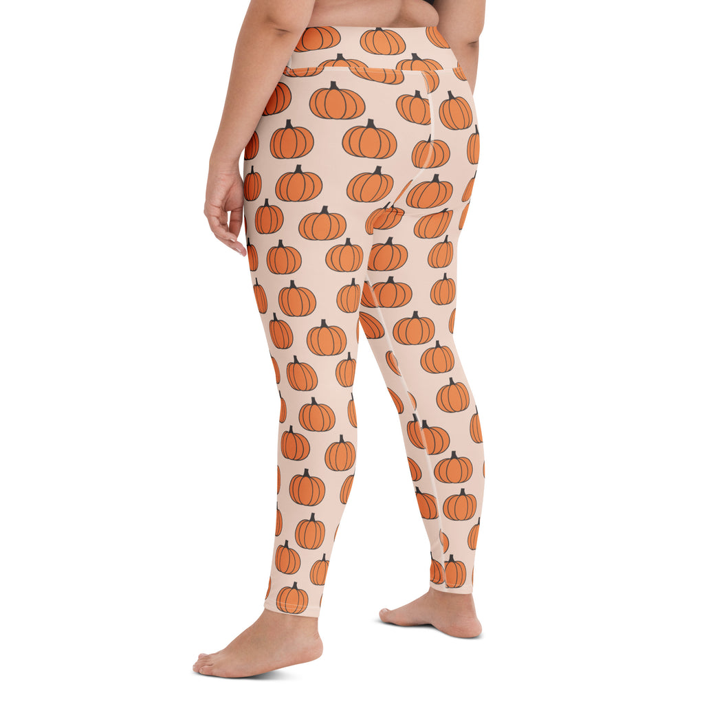 Women's Orange Pumpkin Patch Buttery Soft Yoga Leggings - Quick Drying, High Waisted Comfort