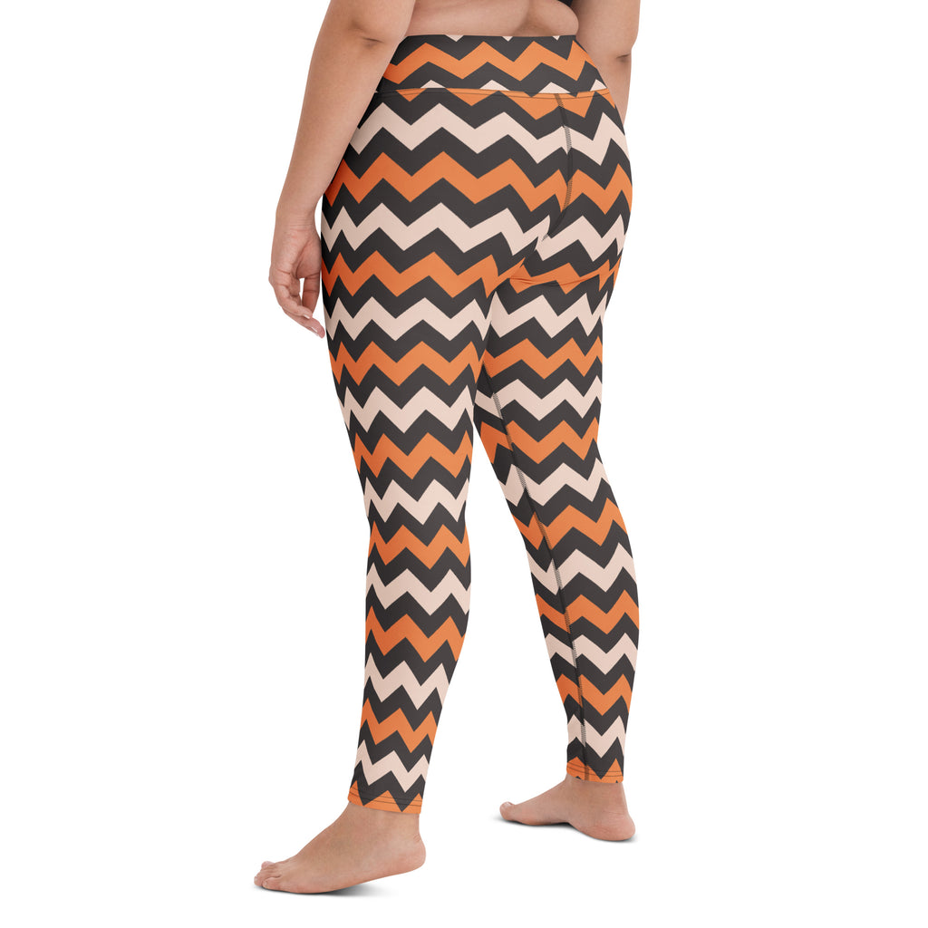 Women's Orange & Cream Chevron Halloween Buttery Soft Yoga Leggings - Quick Drying, High Waisted Comfort
