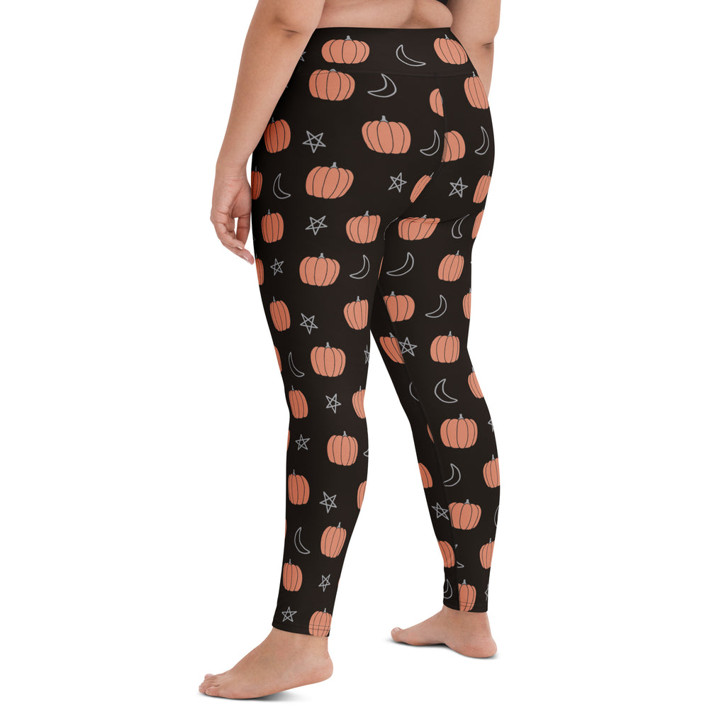 Women's Black Pumpkin Halloween Buttery Soft Yoga Leggings - Quick Drying, High Waisted Comfort